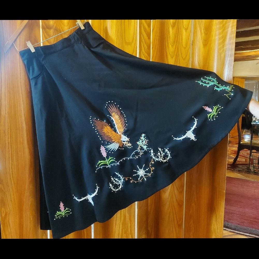 Maneul Mexican Eagle Hand Embroidered Rhinestone Mariachi Tailored Wool Skirt